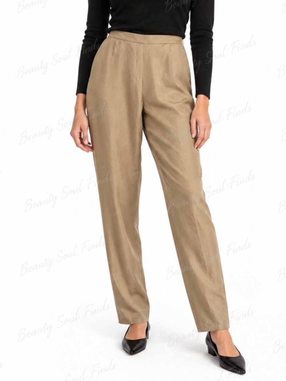 Finity Tan Wool/Silk Blend High Rise Tapered Leg Pants Womens Size Six